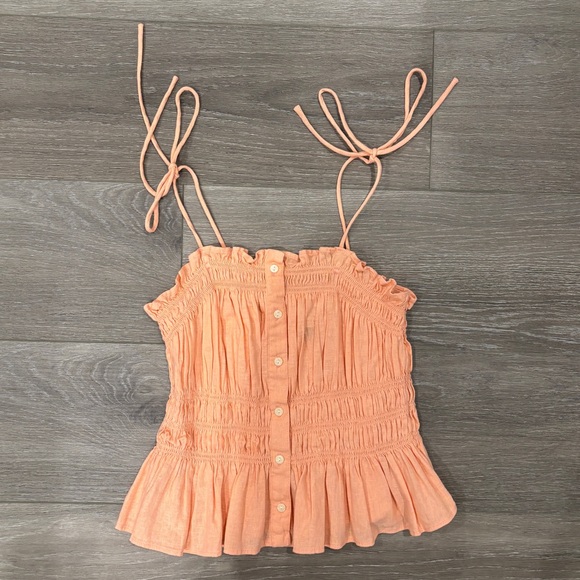 Universal Thread smocked creamsicle orange peplum top with tie straps - Picture 1 of 5